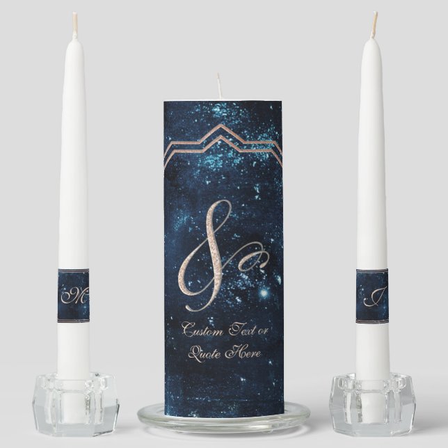 Night Star Sky Celestial Galaxy Wedding Monogram Unity Candle Set (Front)