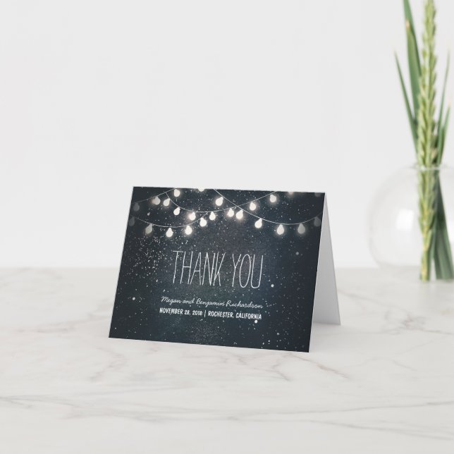 Night Stars and String Lights Wedding Thank You Card (Front)