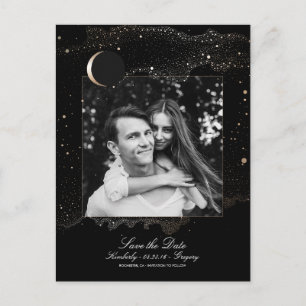 Night Stars Black and Gold Photo Save the Date Announcement Postcard