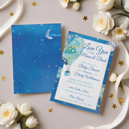 Night Stars Hot Air Balloon Baby Shower Invitation