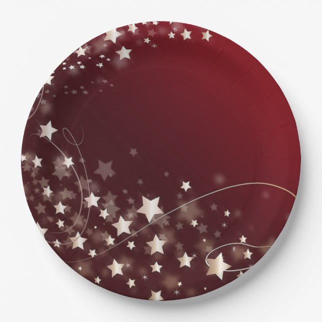Night Stars on Dark Red Sky Paper Plates (Front)
