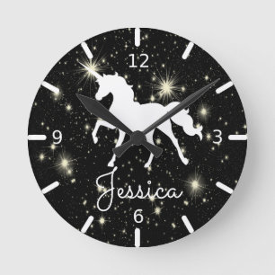 Night Stars Personalized Unicorn Round Clock