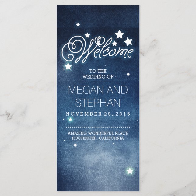 Night Stars Romantic Navy Wedding Programs (Front)