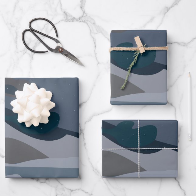 Night Stars Sky Clouds Birthday Wrapping Paper Sheets (Front)