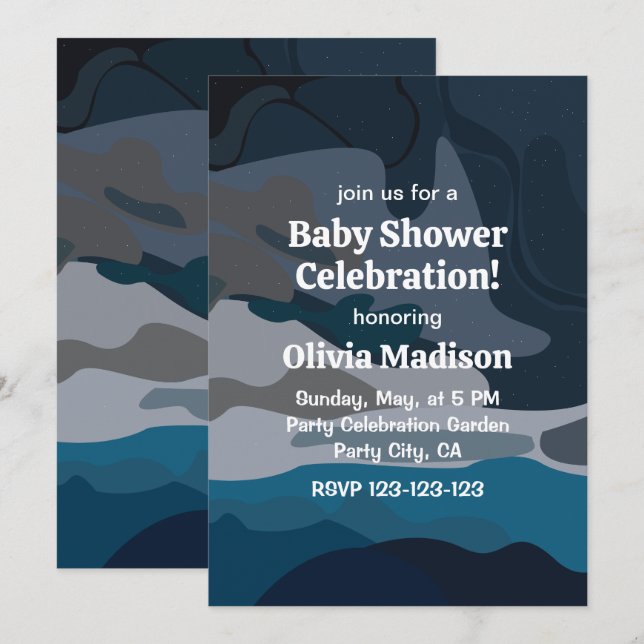 Night Stars Sky Clouds Gender Neutral Baby Shower Invitation (Front/Back)