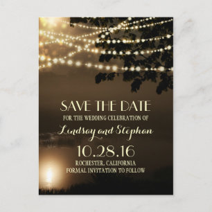 night string lights elegant save the date postcard