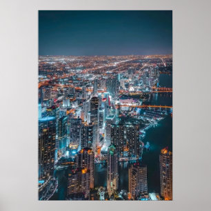Night Stunning City Lights & Waterfront Urban Poster