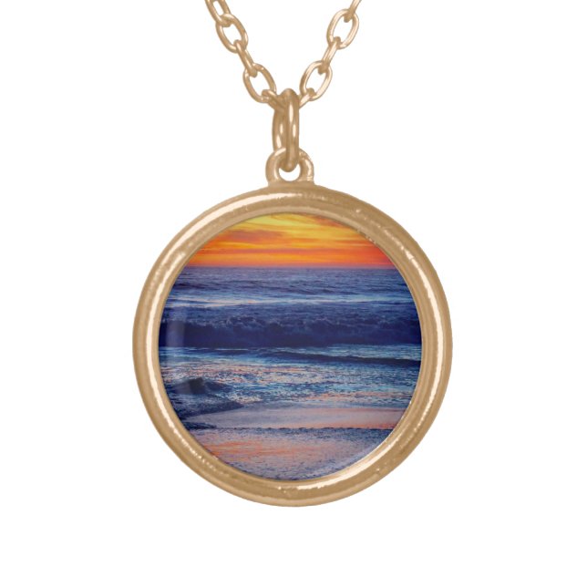 Night Sunset Beach Necklace or Your Photo and Text (Front)
