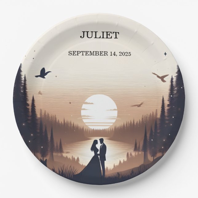 Night Sunset Moon Cloud Twilight Bridal Shower Paper Plates (Front)