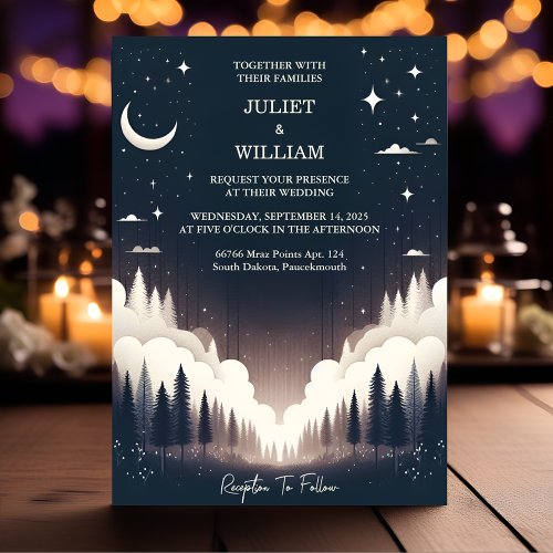 Night Sunset Stars Moon Cloud Twilight Wedding Invitation