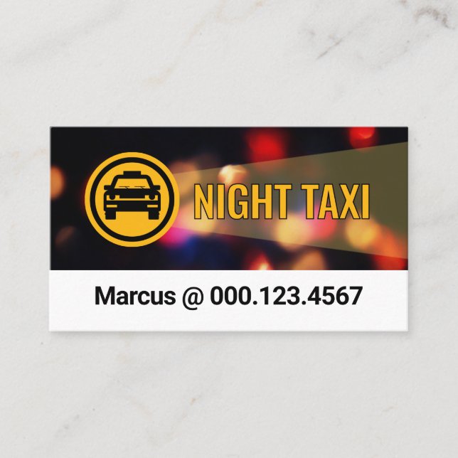 Night Taxi Service City Lights Business Card (Front)