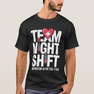 Night Team Shift Nurse Life Medical Heartbeat Heal T-Shirt