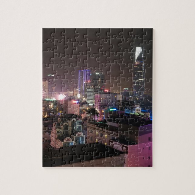 Night time cityscape of Ho Chi Minh City. Jigsaw Puzzle (Vertical)