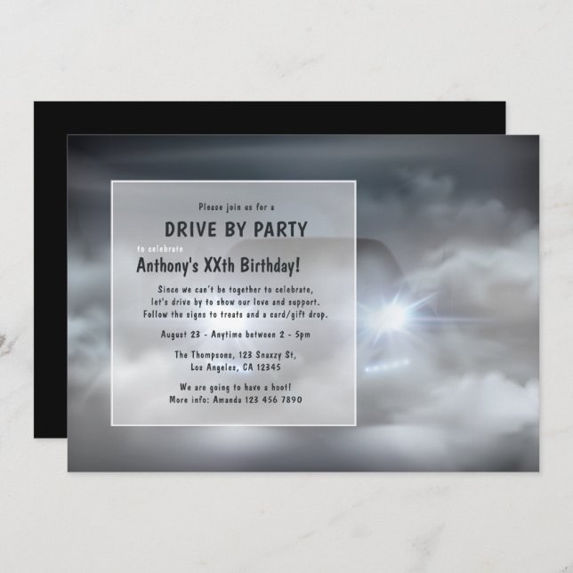 Night Time Drive By Birthday Party Invitation (Front/Back)