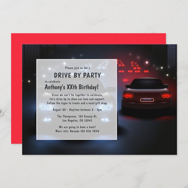 Night Time Drive By Birthday Party Invitation (Front/Back)