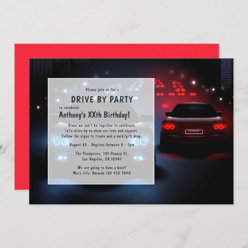 Night Time Drive By Birthday Party Invitation