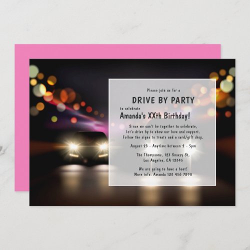 Night Time Drive By Birthday Party Invitation