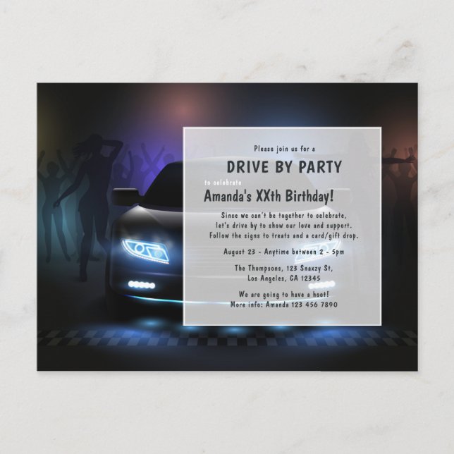 Night Time Drive By Birthday Party Postcard (Front)