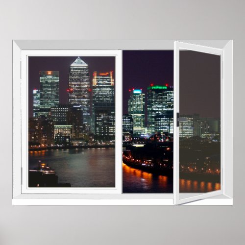 Night Time London City View Fake Window Poster