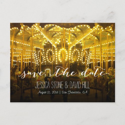 Night Time Merry Go Round Wedding Save the Date Announcement Postcard