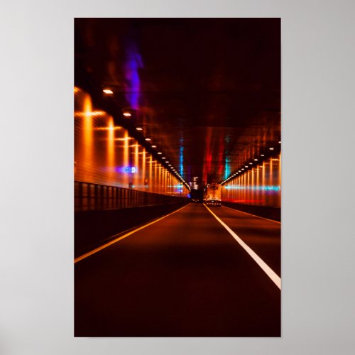 Night Time Road Trip Through Tunnel Abstract Poster