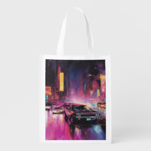 Night-time Street Racing in Vibrant City Grocery Bag