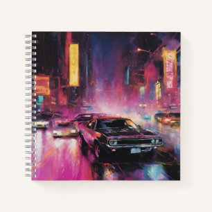 Night-time Street Racing in Vibrant City Notebook