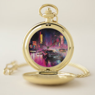 Night-time Street Racing in Vibrant City Pocket Watch