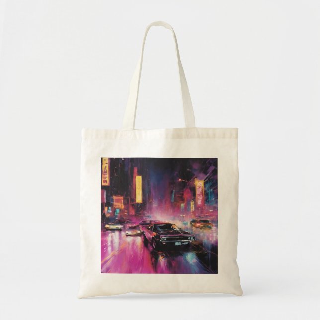 Night-time Street Racing in Vibrant City Tote Bag (Front)