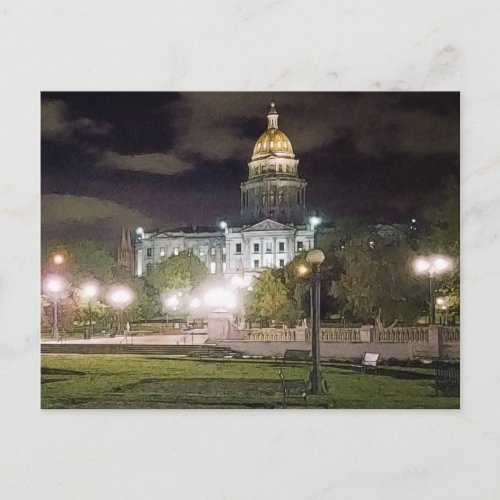 Night Time View of Colorado State Capitol Postcard