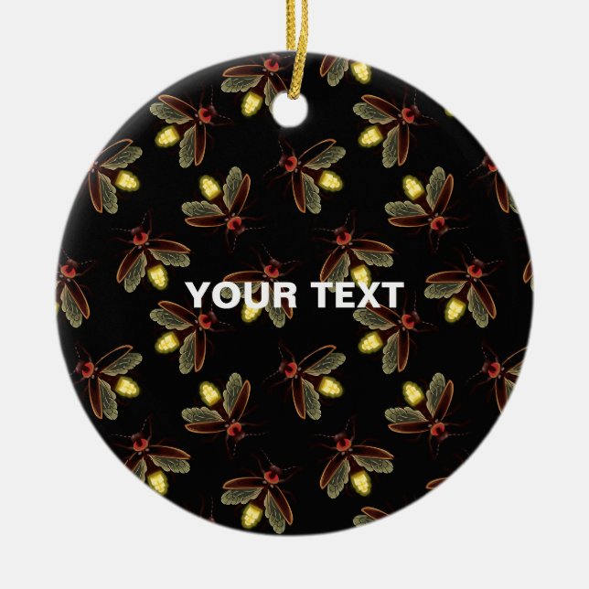 Night time with Glowing Fireflies Ceramic Ornament (Front)