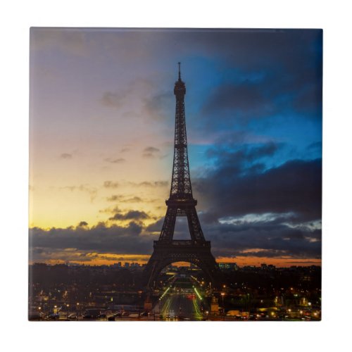 Night to Day over Eiffel tower from Trocadero Ceramic Tile