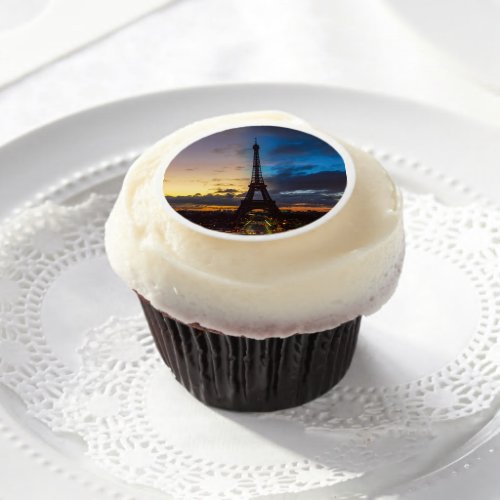 Night to Day over Eiffel tower from Trocadero Edible Frosting Rounds
