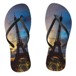 Eiffel Custom Flip Flops,Polka Dot Pattern with Sketchy Eiffel Tower Figures and Romantic Hearts Decorative for Beach & Swimming Pool,US Size 7 