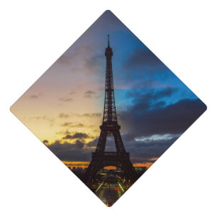 Night to Day over Eiffel tower from Trocadero Graduation Cap Topper