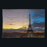 Night to Day over Eiffel tower from Trocadero Kitchen Towel<br><div class="desc">Night to Day transition over Eiffel tower in winter from Trocadero on a cloudy day - Paris,  France.</div>