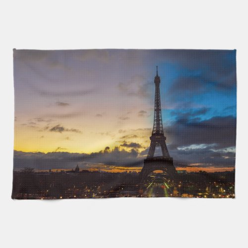 Night to Day over Eiffel tower from Trocadero Kitchen Towel