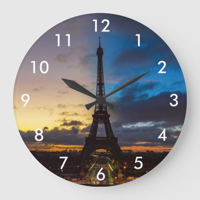 Night to Day over Eiffel tower from Trocadero Large Clock (Front)