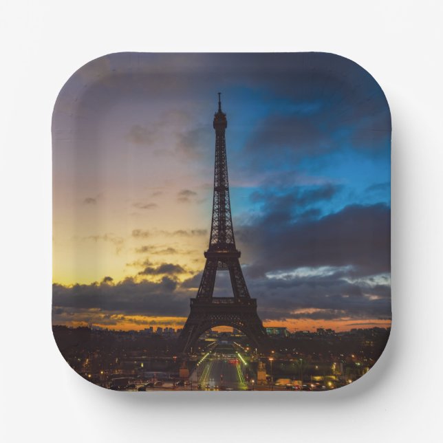 Night to Day over Eiffel tower from Trocadero Paper Plates (Front)
