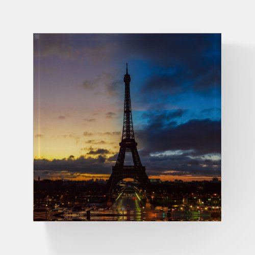 Night to Day over Eiffel tower from Trocadero Paperweight