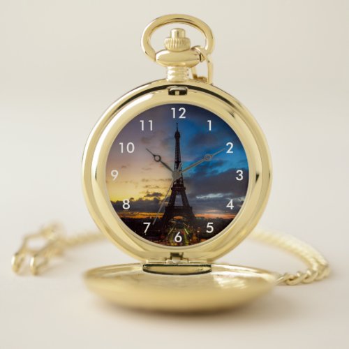 Night to Day over Eiffel tower from Trocadero Pocket Watch