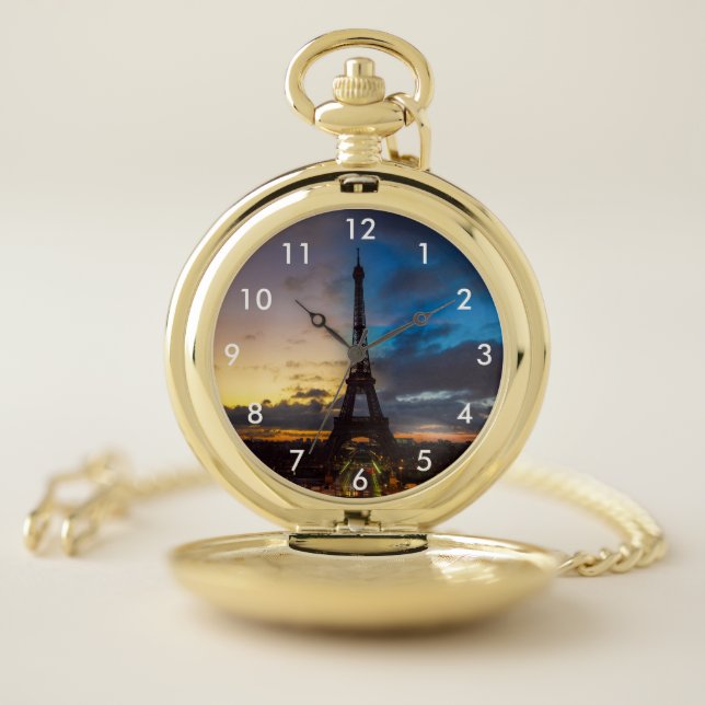 Night to Day over Eiffel tower from Trocadero Pocket Watch (Inside)