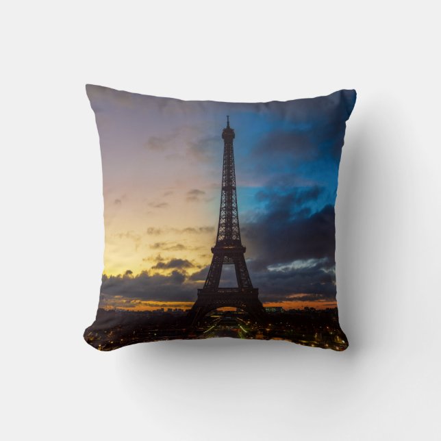 Night to Day over Eiffel tower from Trocadero Throw Pillow (Front)