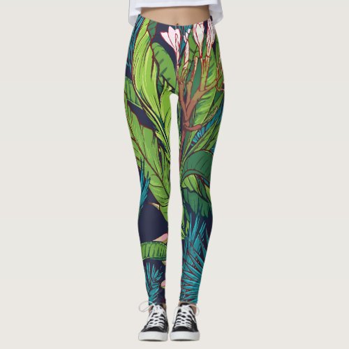 Night Tropical Forest Plants Leggings