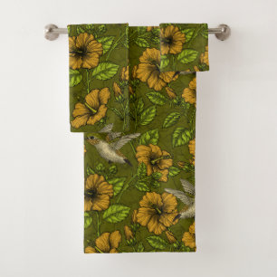 Night tropical garden yellow and green bath towel set
