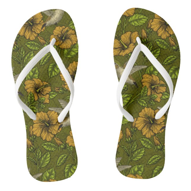 Night tropical garden yellow and green flip flops (Footbed)