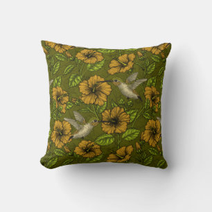 Night tropical garden yellow and green throw pillow