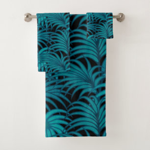 Night tropical palm leaves bath towel set