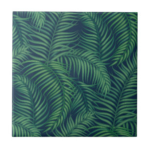 Night tropical palm leaves ceramic tile