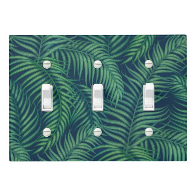 Night tropical palm leaves light switch cover (In Situ)
